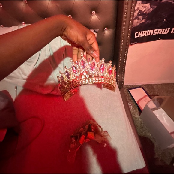 Sweet 16 dress, sage green, pink, white, silver. Size 9 - Picture 9 of 15